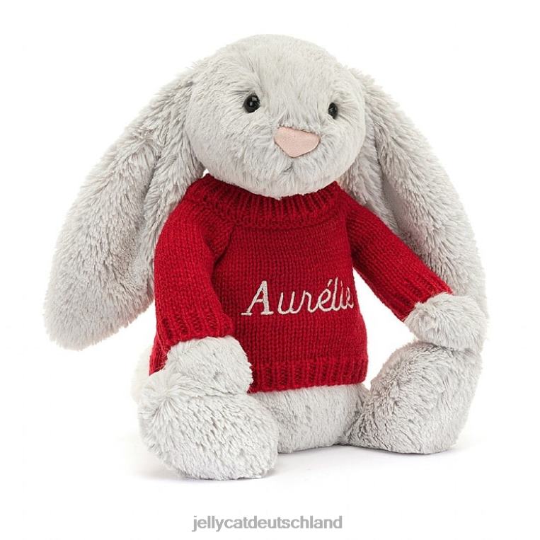 Jellycat schüchterner Hase mit personalisiertem roten Pullover in Silber Spielzeug Z8424245