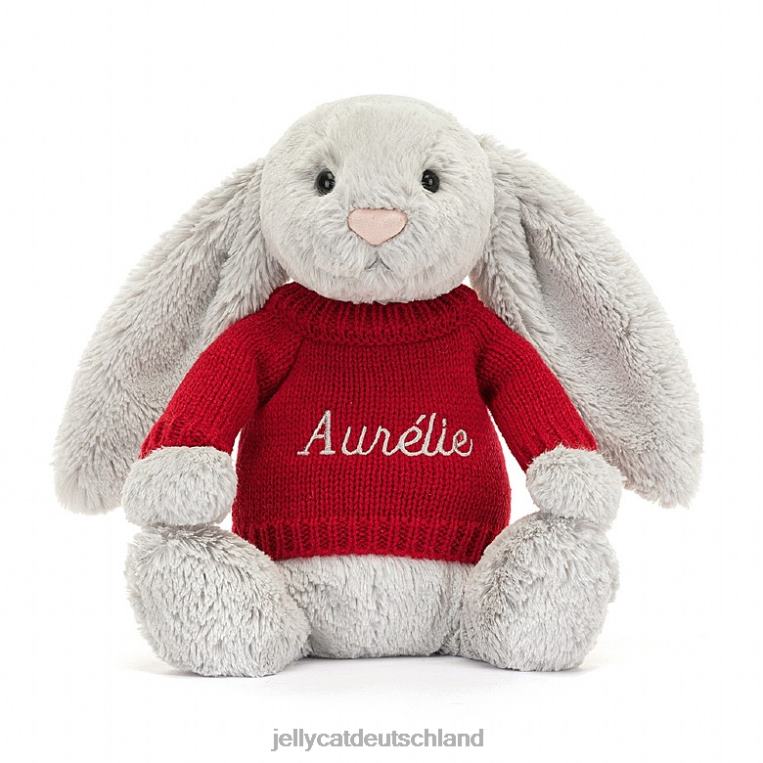 Jellycat schüchterner Hase mit personalisiertem roten Pullover in Silber Spielzeug Z8424245