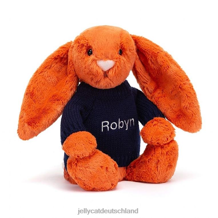 Jellycat schüchterner Mandarinenhase mit personalisiertem marineblauem Pullover in Orange Spielzeug Z8424508