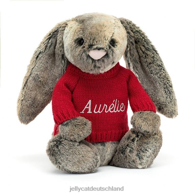 Jellycat schüchterner Waldkaninchenhase mit personalisiertem roten Pullover in Grau Spielzeug Z8424414