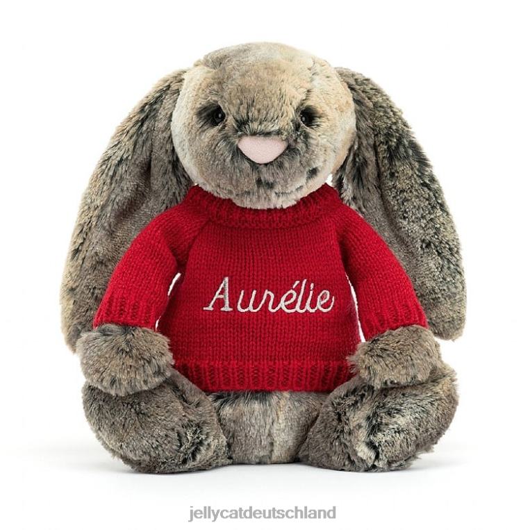 Jellycat schüchterner Waldkaninchenhase mit personalisiertem roten Pullover in Grau Spielzeug Z8424414