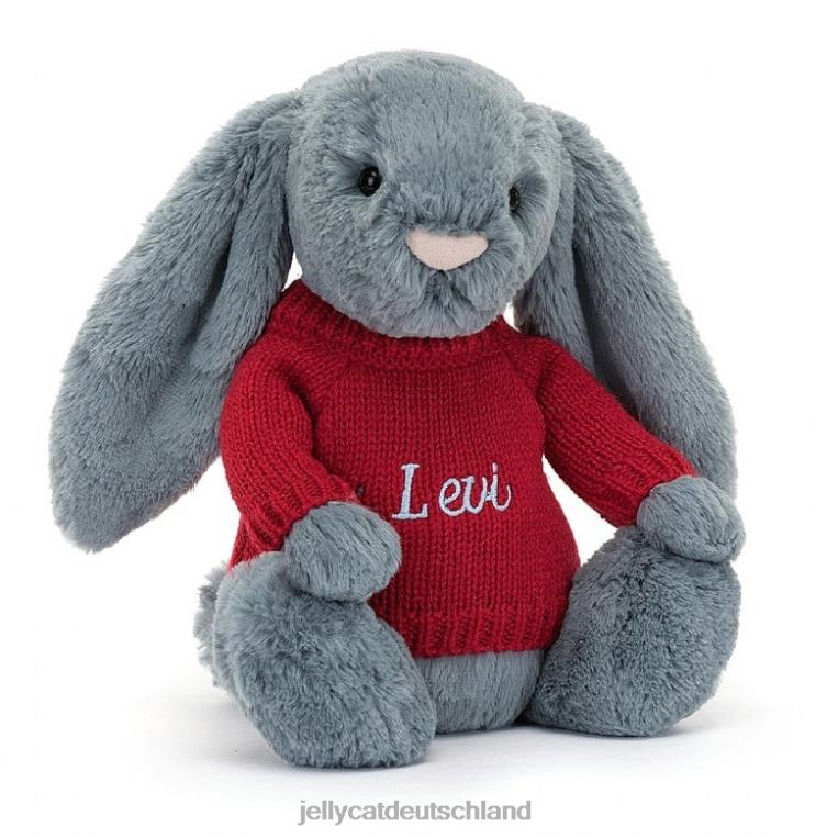 Jellycat schüchterner düsterer Hase mit personalisiertem rotem Pulloverblau Spielzeug Z8424473