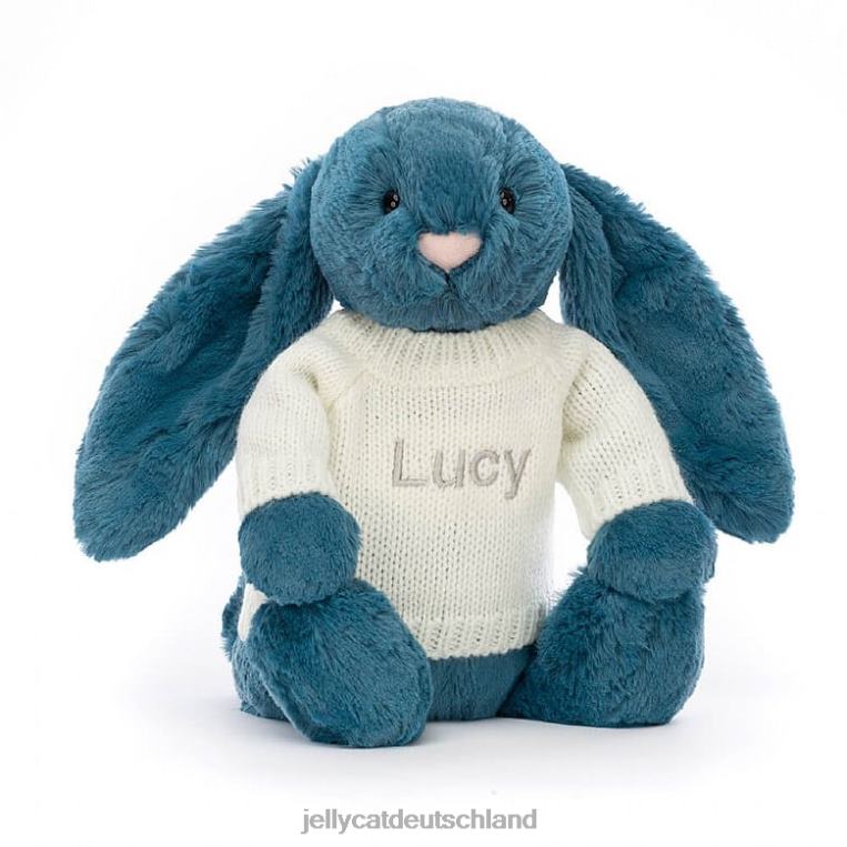 Jellycat schüchterner mineralblauer Hase mit personalisiertem cremefarbenen Pullover in Kolbaltblau Spielzeug Z8424330