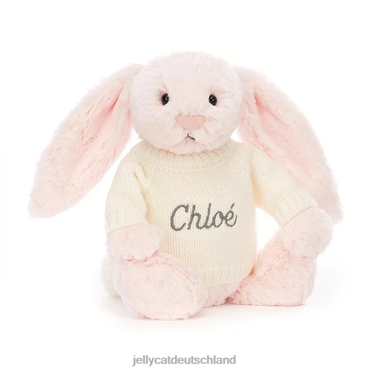 Jellycat schüchterner rosa Hase mit personalisiertem cremefarbenen Pullover in Babyrosa Spielzeug Z8424159