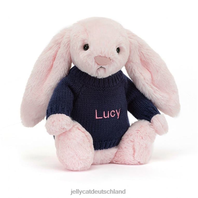 Jellycat schüchterner rosa Hase mit personalisiertem marineblauem Pullover in Babyrosa Spielzeug Z8424398