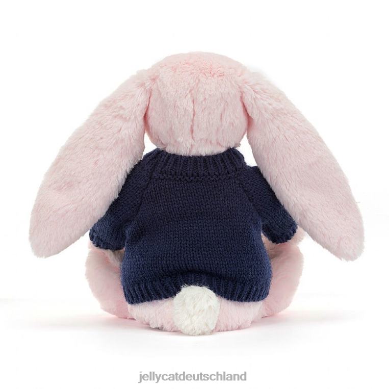Jellycat schüchterner rosa Hase mit personalisiertem marineblauem Pullover in Babyrosa Spielzeug Z8424398
