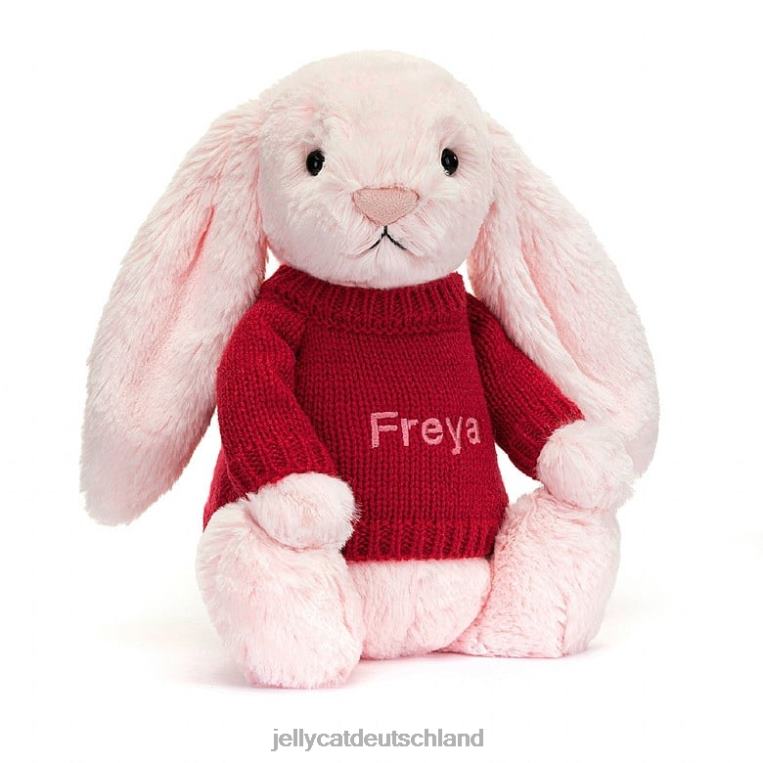 Jellycat schüchterner rosa Hase mit personalisiertem roten Pullover in Babyrosa Spielzeug Z8424172