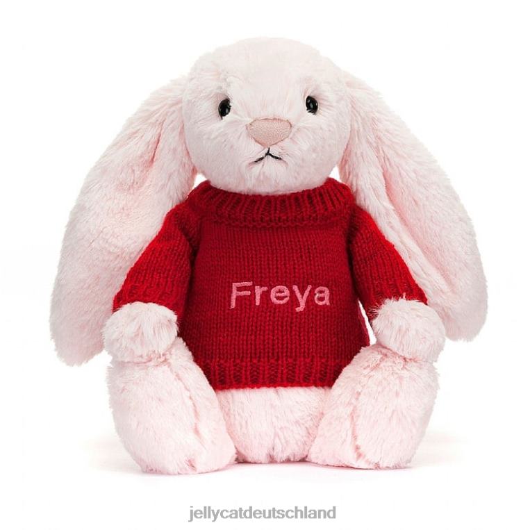 Jellycat schüchterner rosa Hase mit personalisiertem roten Pullover in Babyrosa Spielzeug Z8424172