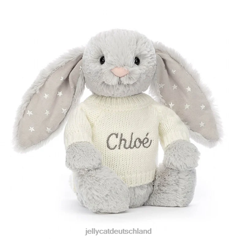 Jellycat schüchterner, schimmernder Hase mit personalisiertem cremefarbenen Pullover in Grau Spielzeug Z8424267