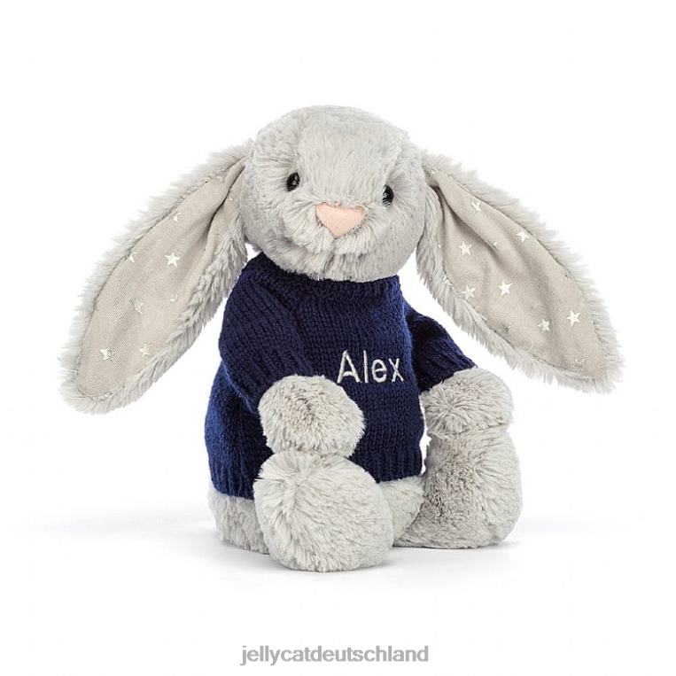 Jellycat schüchterner, schimmernder Hase mit personalisiertem marineblauem Pullover in Grau Spielzeug Z8424356