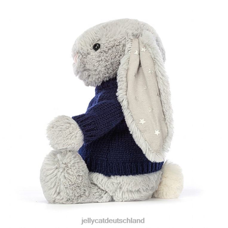 Jellycat schüchterner, schimmernder Hase mit personalisiertem marineblauem Pullover in Grau Spielzeug Z8424356