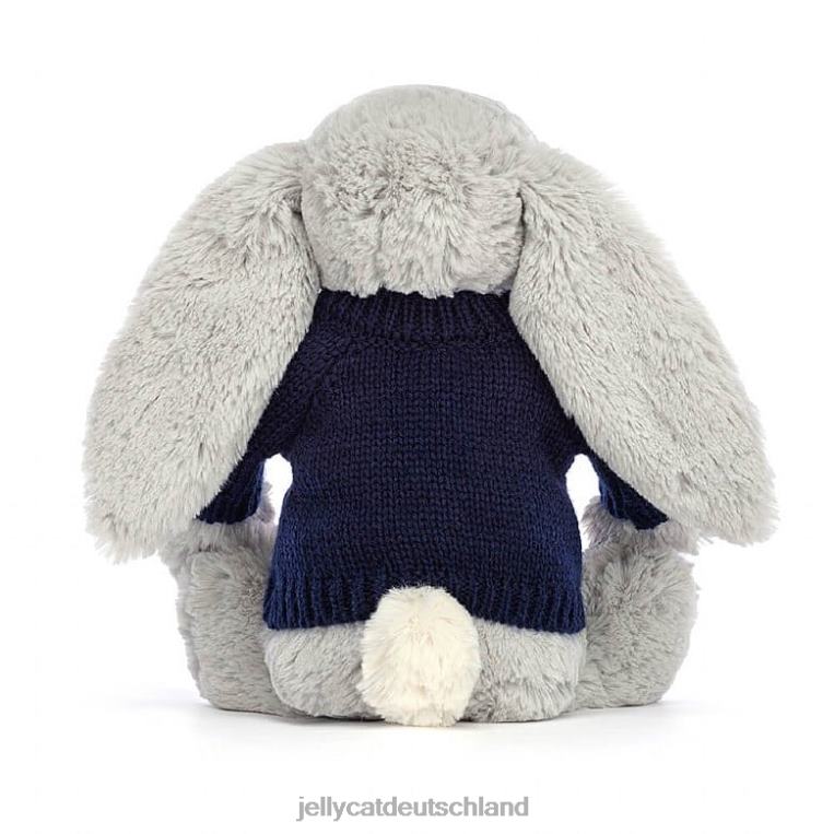 Jellycat schüchterner, schimmernder Hase mit personalisiertem marineblauem Pullover in Grau Spielzeug Z8424356