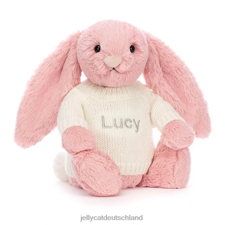 Jellycat schüchternes Blütenblatt-Häschen mit personalisiertem cremefarbenen Pullover in Sorbetrosa Spielzeug Z8424243