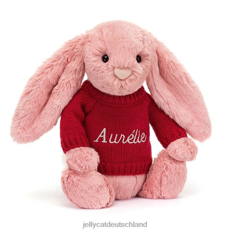 Jellycat schüchternes Blütenblatt-Häschen mit personalisiertem roten Pullover in Sorbetrosa Spielzeug Z8424299