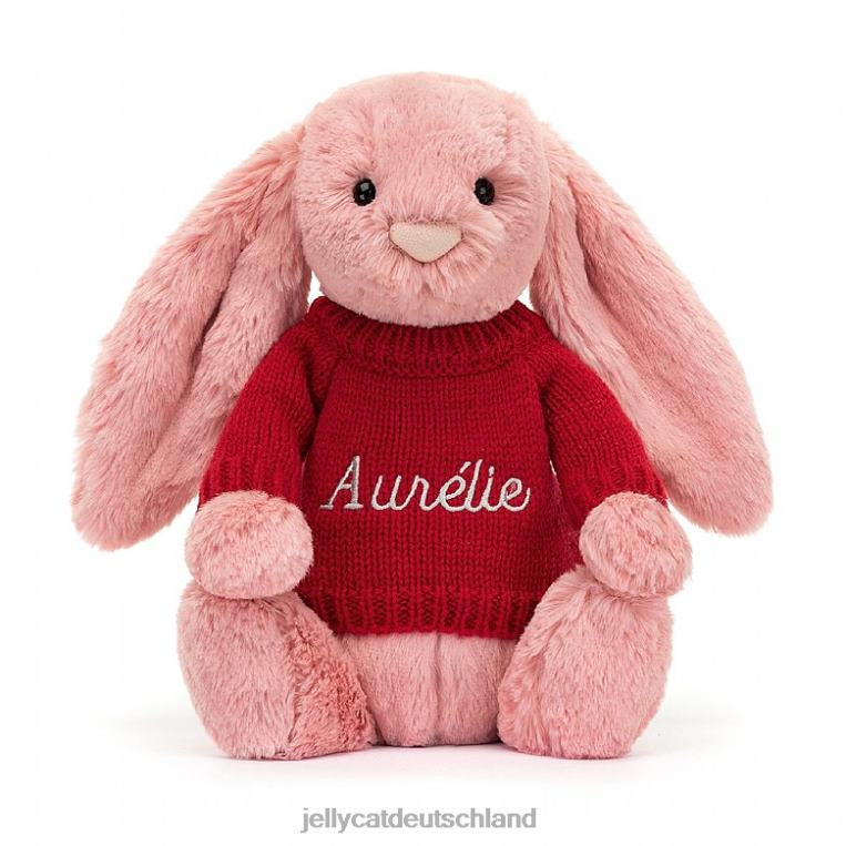 Jellycat schüchternes Blütenblatt-Häschen mit personalisiertem roten Pullover in Sorbetrosa Spielzeug Z8424299