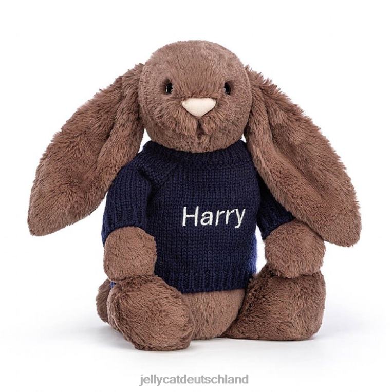 Jellycat schüchternes Fudge-Häschen mit personalisiertem marineblauem Pullover in Schokoladenbraun Spielzeug Z8424522
