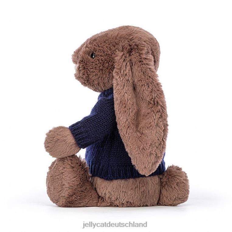 Jellycat schüchternes Fudge-Häschen mit personalisiertem marineblauem Pullover in Schokoladenbraun Spielzeug Z8424522