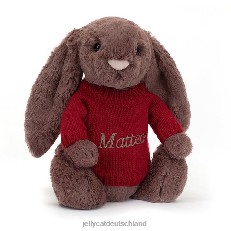 Jellycat schüchternes Fudge-Häschen mit personalisiertem roten Pullover aus Schokolade Spielzeug Z8424511