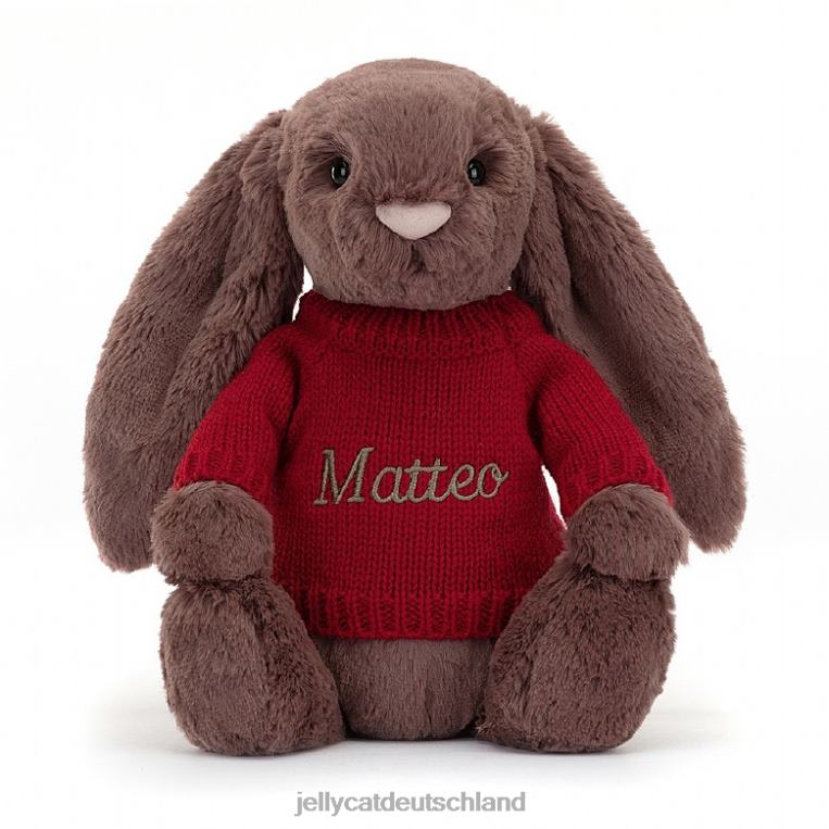 Jellycat schüchternes Fudge-Häschen mit personalisiertem roten Pullover aus Schokolade Spielzeug Z8424511